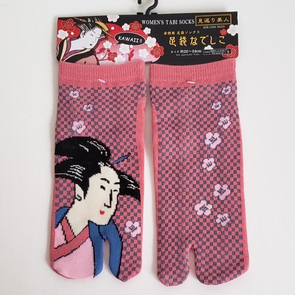 Japanese TABI SOCKS Cherry Blossom Art Flip Flop Split Toe Ninja Kawaii Geisha - Picture 2 of 6